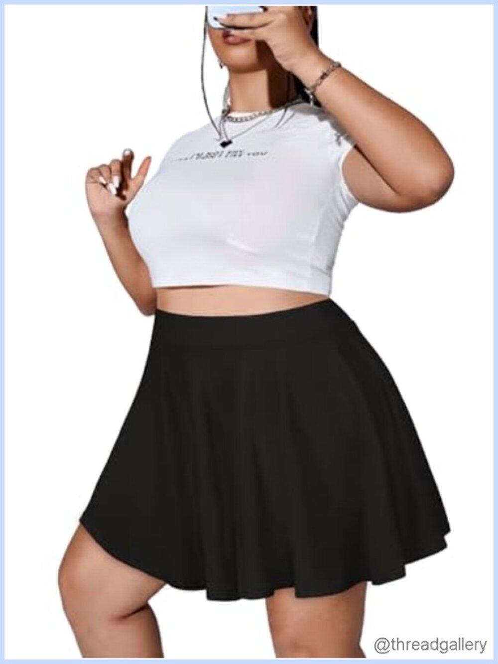 Plus Size Pleated Skater Skirt High Waisted Flowy Mini Skirt